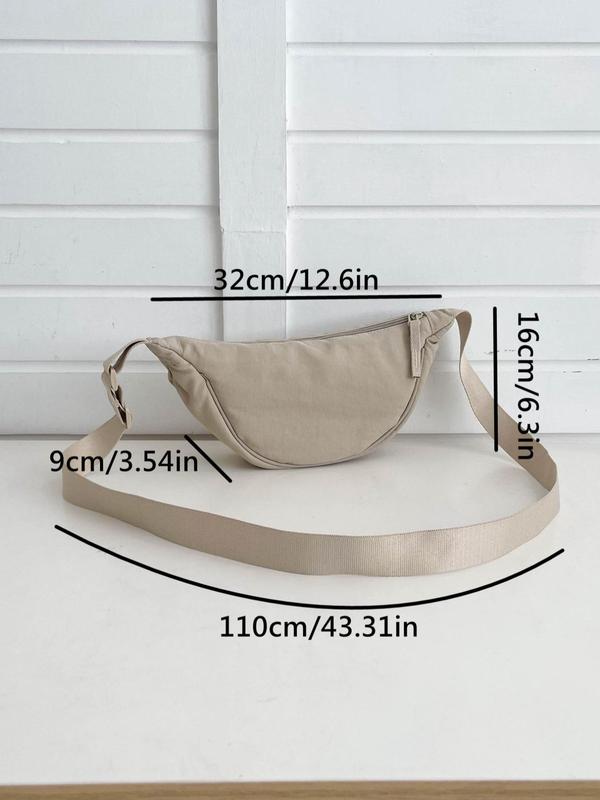 Women's Solid Color Crossbody Bag Bag, Trendy Zipper Half Moon Bag for Daily Used, Casual Matching Shoulder Bag for Work & School