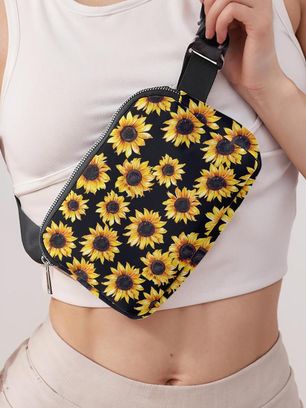 Fashionable Sunflower Pattern Sling Bag, Casual Versatile Zipper Chest Bag for Women, Trendy All-match Sling Bag for Daily Use