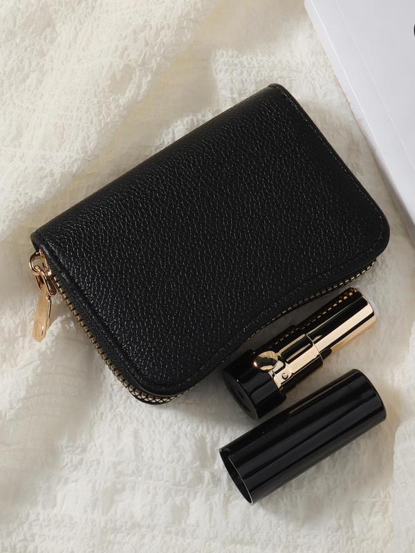 Women's Simple Plain PU Leather Zipper Card Holder, Lightweight Portable Cash Money ID Card Credit Card Coin Pocket Wallet