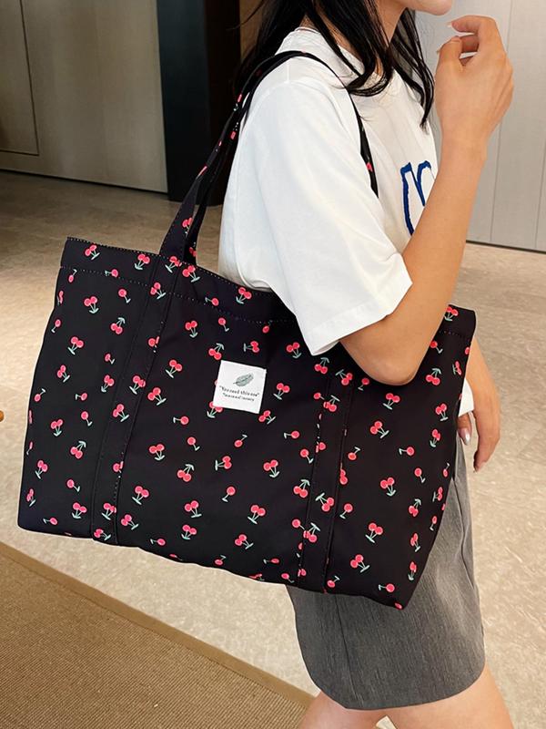 All Over Print Tote Bag for Summer, Fashionable Patched Design Shoulder Bag As Gifts for Women & Girls, Casual Trendy Versatile Daily Commuting Bag for Back To School, Fall Outfits, Fall Freshness