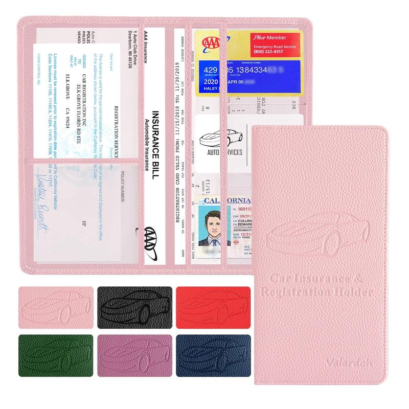 Premium Car Registration and Insurance Card Holder, Car Document Holder for Cards, Driver License & other Essential Documents (Pink)