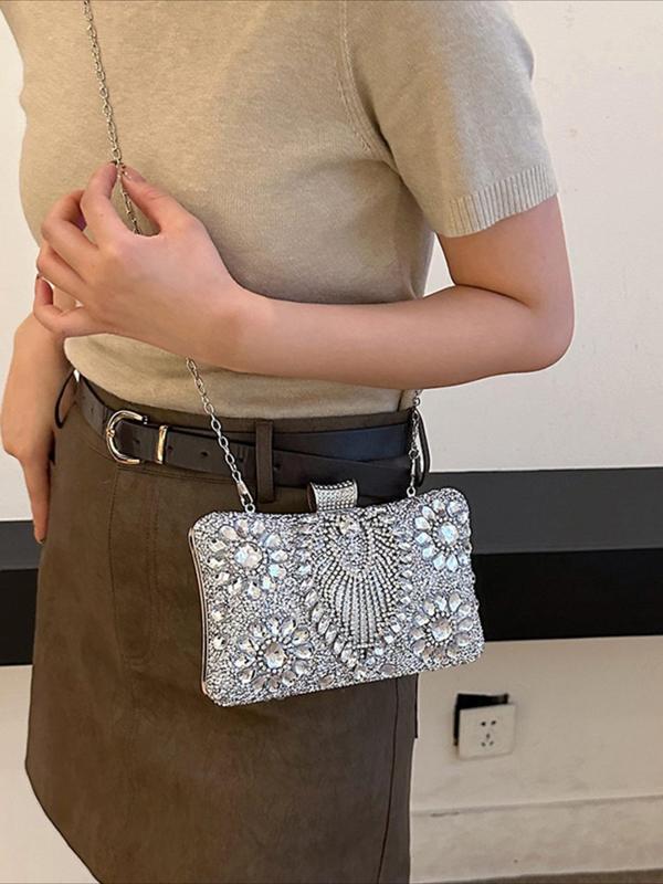 Women's Elegant Rhinestone Decorated Evening Bag, Exquisite Trendy Chain Strap Crossbody Bag, Fashionable  Box Bag for Party Decoration