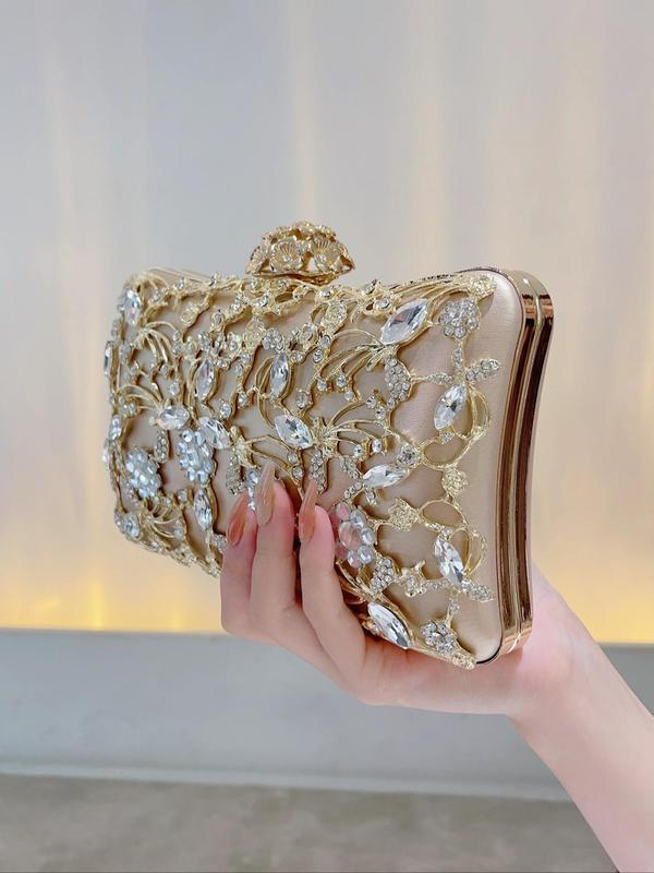 Women's 2024 Summer Artificial Gemstone Floral Design Evening Bag, Elegant Rhinestone Decorated Floral Embossed Clutch for Wedding & Party & Dating