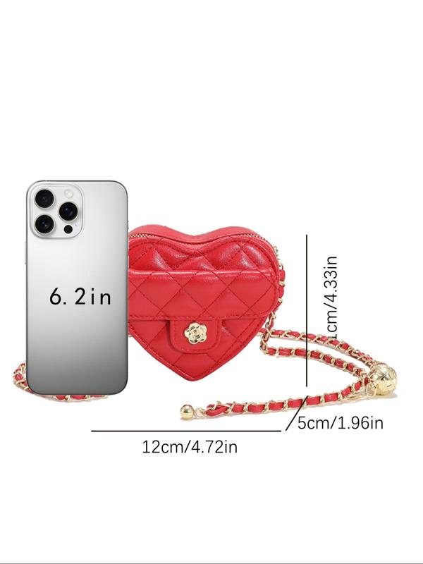 Women's Elegant Heart Shaped Quilted Crossbody Bag, Fashionable Chain Strap Shoulder Bag for Daily Used, Casual Trendy Versatile High-quality Daily Commuting Bag