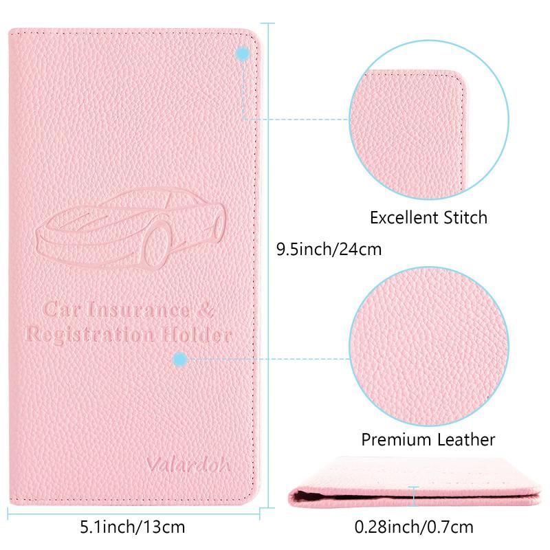 Premium Car Registration and Insurance Card Holder, Car Document Holder for Cards, Driver License & other Essential Documents (Pink)