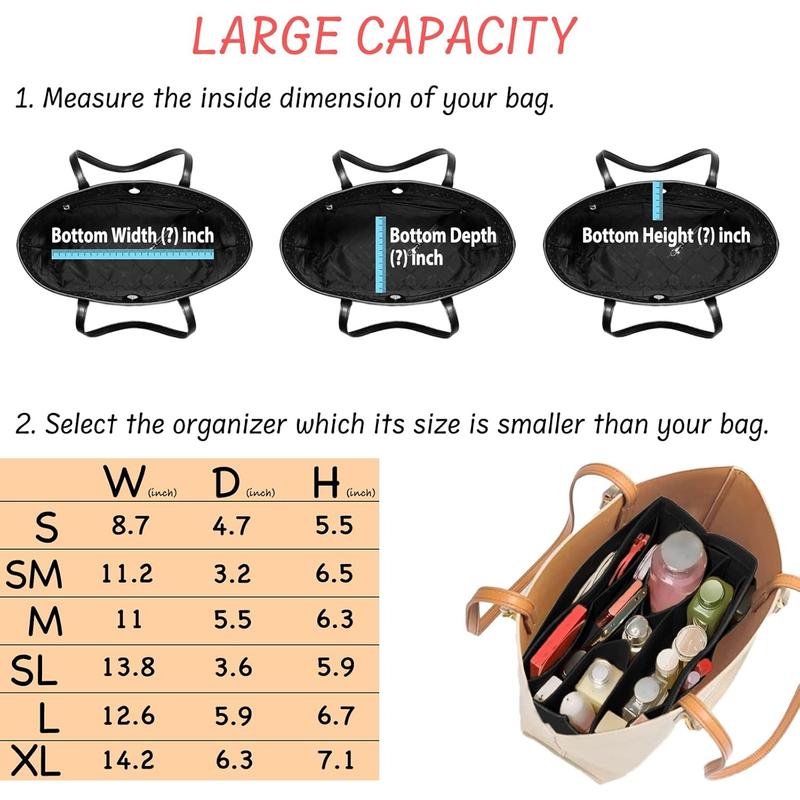 Purse Organizer Insert Felt Bag Organizer Handbag Organizer Insert Bag In Bag Organizer for Tote Purse Bag 14 Pockets Black Small