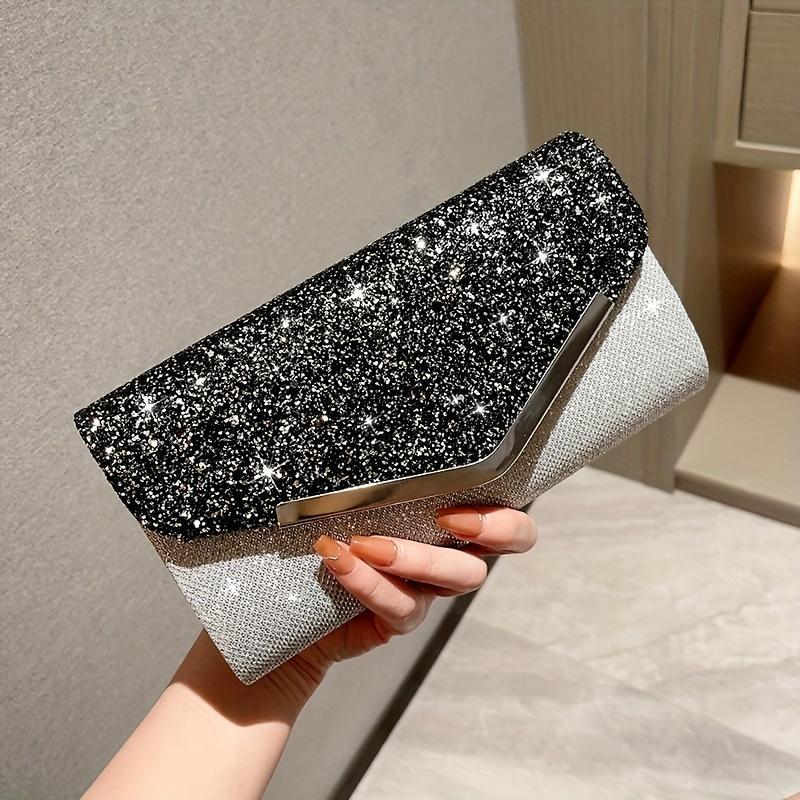 Luxury Evening Bag, Sequin Banquet Clutch Bag For Women, Party Envelope Handbag, Cocktail Party Crossbody Bag With Chain Shoulder Strap