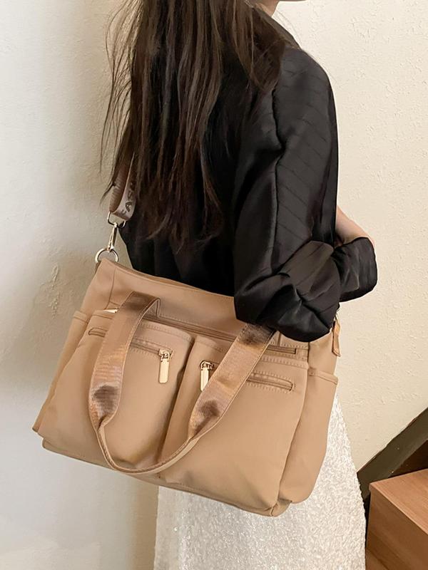 Women's Simple Plain Color Tote Bag, Work Bag, Casual Large Capacity Shoulder Crossbody Bags for Women, Tote Bags for School Casual Trendy Versatile Daily Commuting Bag, Girl Fashionable Shopping Bag