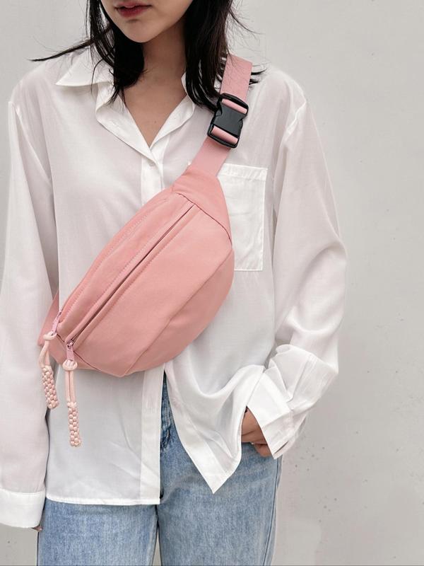 Women's  Casual Plain Canvas Fanny Pack, Fashionable Zipper Design Sling Bag for Daily Used, Trendy All-match Crossbody Bag