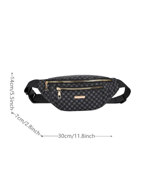 Women's  Fashionable Geometric Pattern Fanny Pack, Casual Pu Leather Zipper Bum Bag for Daily Used, Belt Bag with Wide Strap