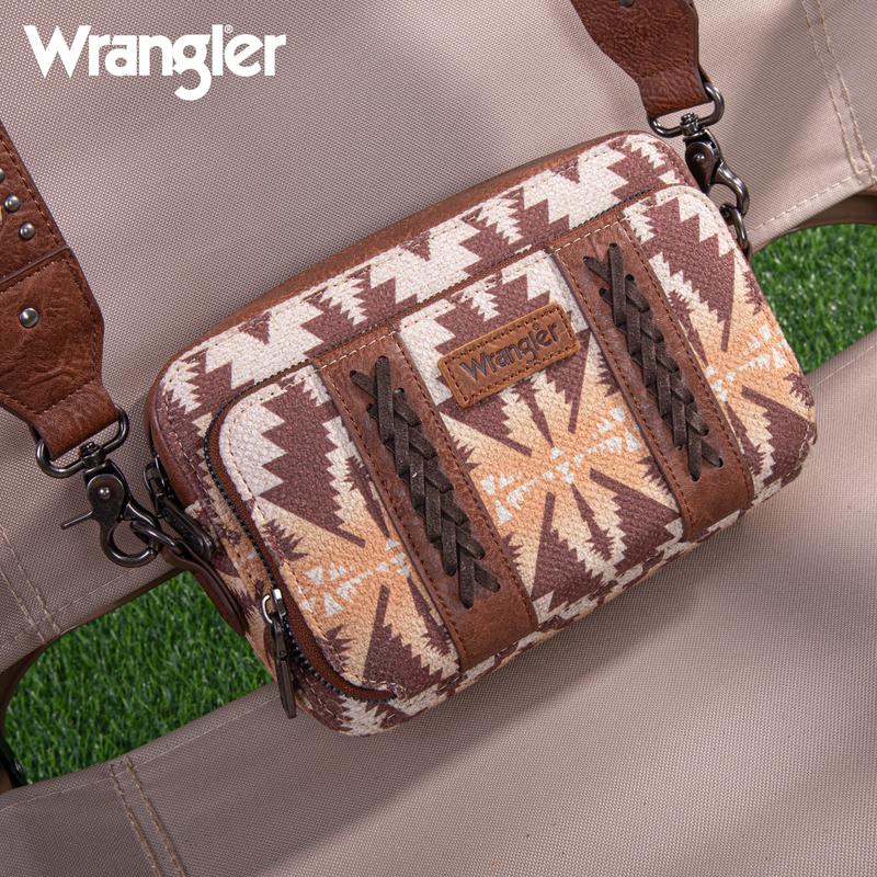 Wrangler Women's Boho Aztec Small Multi Pocket Crossover Purse x Aztec Clutch Wristlet Wallet with Boho Credit Card Holder