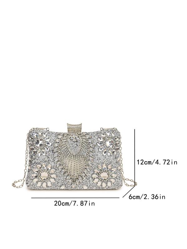 Women's Elegant Rhinestone Decorated Evening Bag, Exquisite Trendy Chain Strap Crossbody Bag, Fashionable  Box Bag for Party Decoration