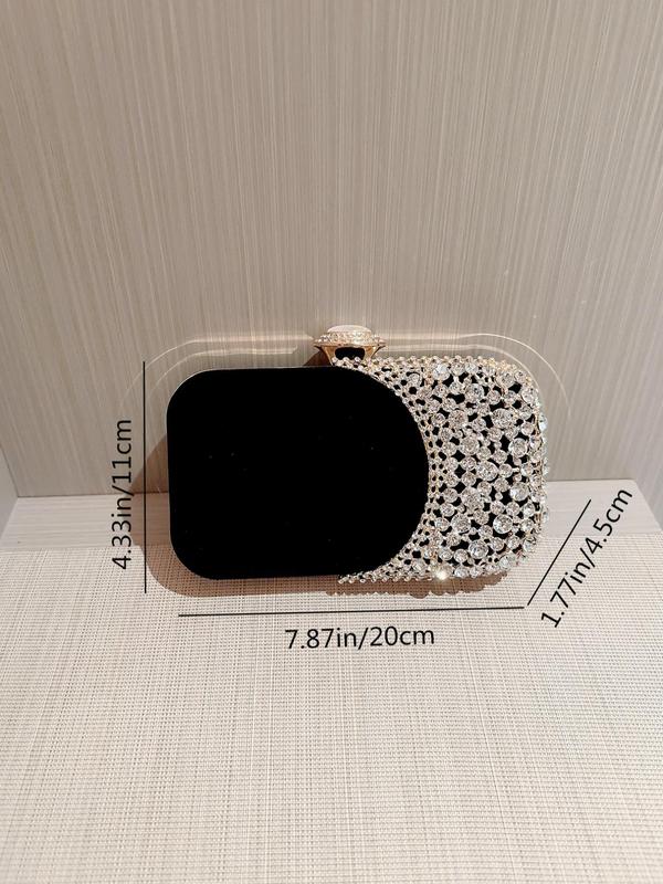 Women's Rhinestone Decorated Flannel Evening Bag, Elegant Clutch Purse for Party, Banquet, 2024 New Trendy All-match Formal Dress Box Bag