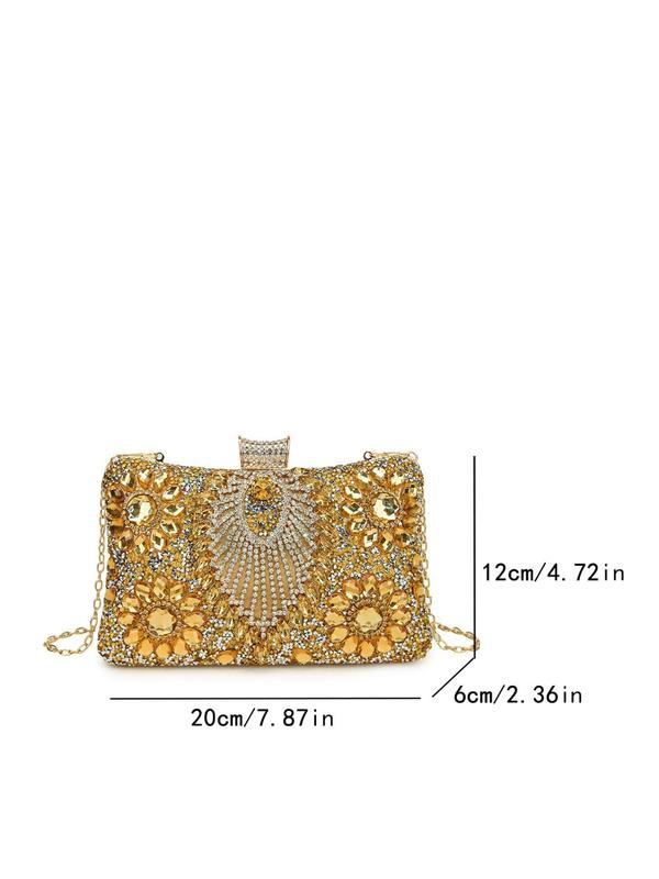 Women's Elegant Rhinestone Decorated Evening Bag, Exquisite Trendy Chain Strap Crossbody Bag, Fashionable  Box Bag for Party Decoration