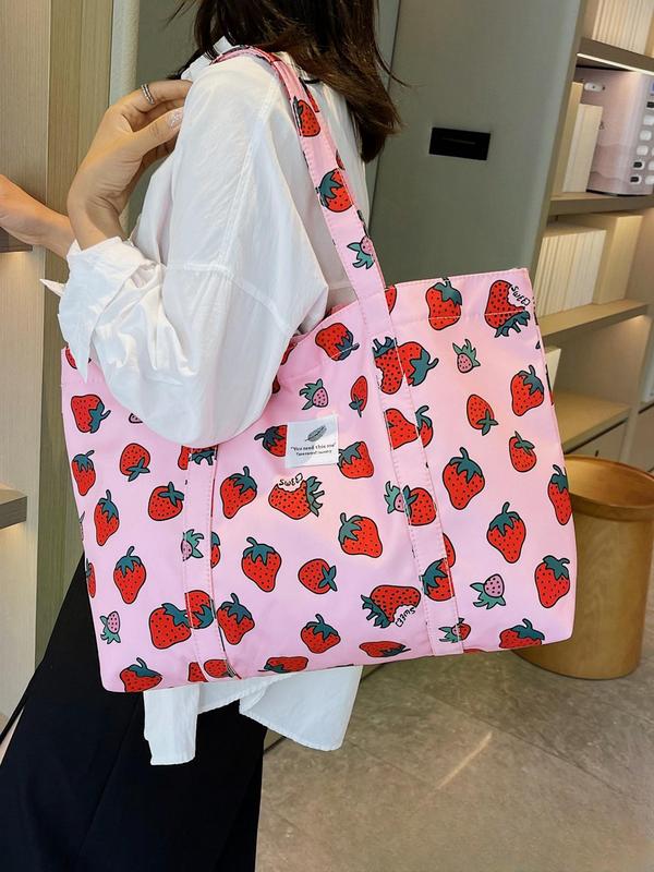 All Over Print Tote Bag for Summer, Fashionable Patched Design Shoulder Bag As Gifts for Women & Girls, Casual Trendy Versatile Daily Commuting Bag for Back To School, Fall Outfits, Fall Freshness