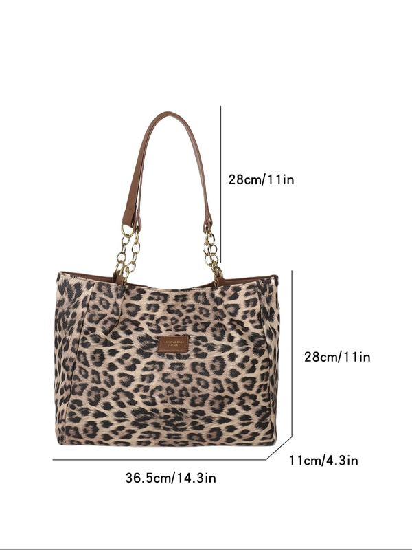 Fashion Leopard Pattern Tote Bag, Casual Large Capacity Shoulder Bag for Women, Trendy All-match Commuter Bag for Work & Daily Used