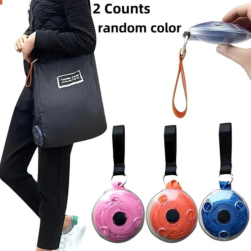 Random Color Foldable Shopping Bag, 2 Counts Portable Large Capacity Storage Bag with Storage Box & Lock, Space Saving Disc Design Bag for Travel