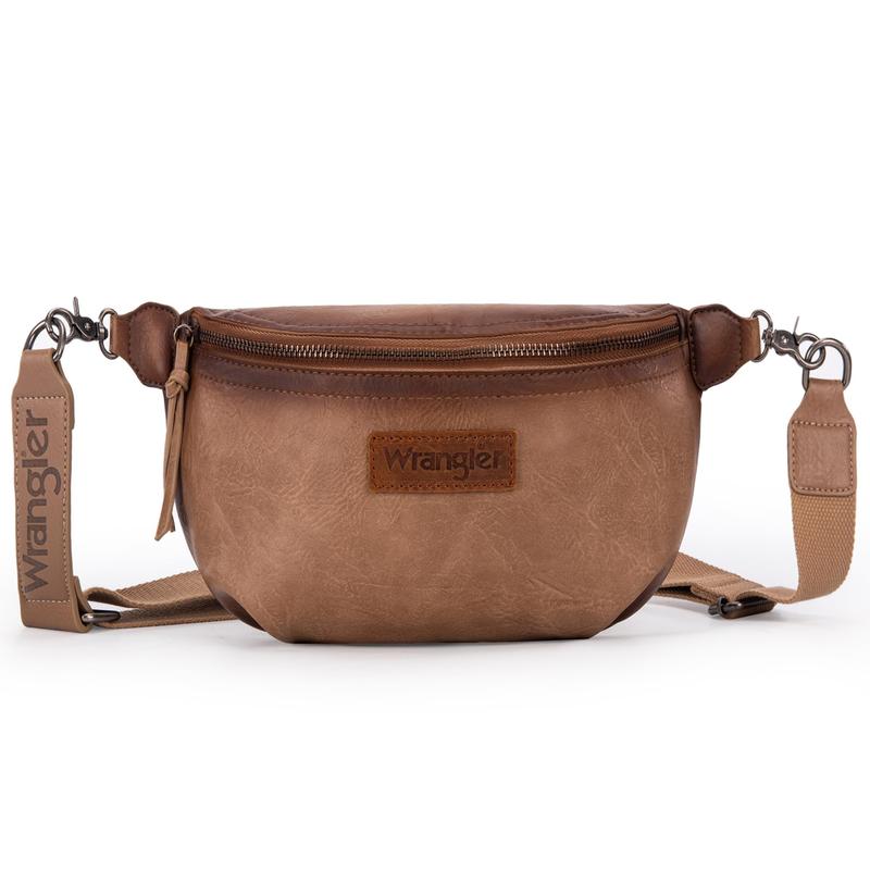 Wrangler Large Fanny Packs for Women Waist Bag Travel Belt Bags Crossbody Sling Bag Gifts for Women Men Dark Brown