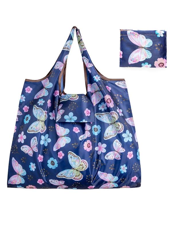 Colorblock Butterfly Print Foldable Shopping Bag, Casual Large Capacity Travel Bag, Fashionable Bag for Women & Men