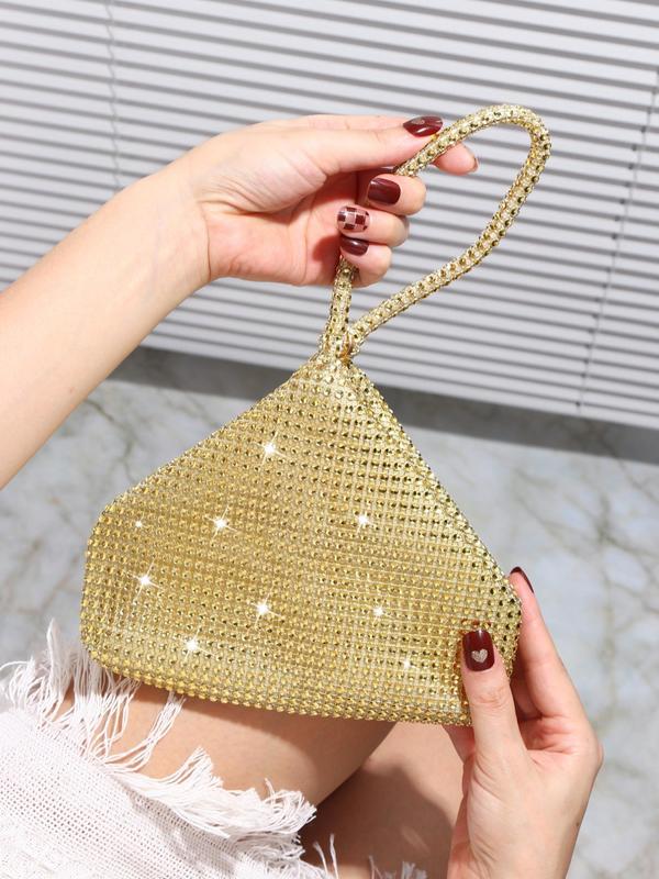 Women's Elegant Glitter Sequined Party Evening Bag With Zipper, Geometric Design Glamorous Mini Clutch Purse For Wedding Party