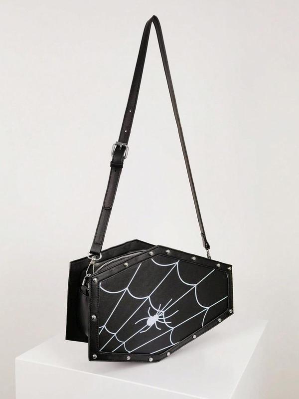 Women's Gothic Geometric Spider Web Pattern Shoulder Bag, Fashion Crossbody Bag For Party, Costume Accessories