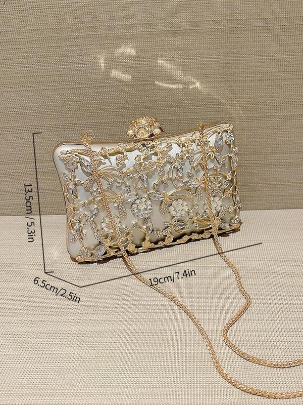 Women's 2024 Summer Artificial Gemstone Floral Design Evening Bag, Elegant Rhinestone Decorated Floral Embossed Clutch for Wedding & Party & Dating