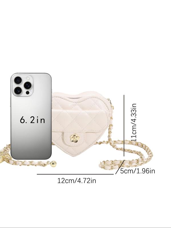 Women's Elegant Heart Shaped Quilted Crossbody Bag, Fashionable Chain Strap Shoulder Bag for Daily Used, Casual Trendy Versatile High-quality Daily Commuting Bag