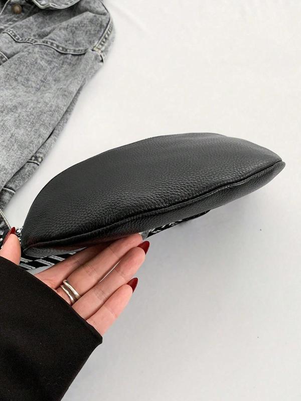 Women's Fashionable Fanny Pack, with Geometric Pattern Bag Strap, Casual Pu Leather Zipper Sling Bag for Daily Used, Trendy Versatile High-quality Daily Commuting Bag, Girl Fashionable Shopping Bag