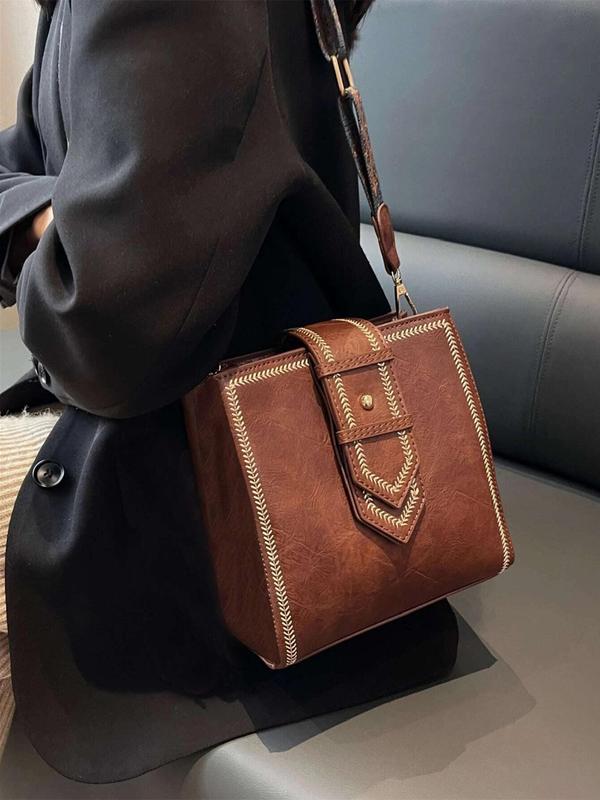 Women's Fashionable Plain Crossbody Bag,  Casual Vintage Pu Leather Zipper Shoulder Bag for Daily Used, Trendy Versatile High-quality Daily Commuting Bag