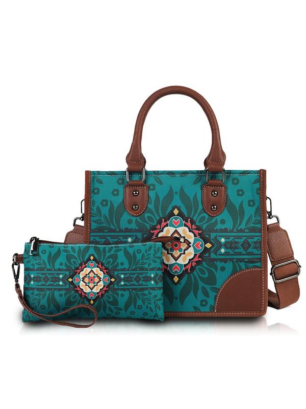 Women's Boho Style All Over Print Tote Bag & Wallet Set, Handbags for Women, Casual Trendy Shoulder Bag & Purse, Fashionable Tote Bag for Women, Fall Outfits, Fall Freshness