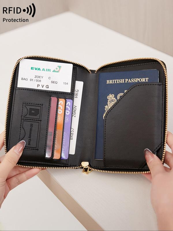 Simple Plain Color Passport Holder with Card Slots, Rfid Protection Multi-functional Passport Protective Cover, Casual Travel Wallet for Women & Men