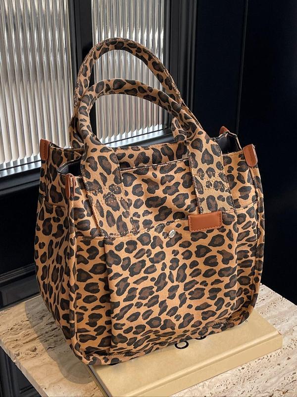 Fashion Leopard Print Tote Bag, Multi-pocket Large Capacity Shoulder Bag for Women, Casual Trendy Versatile High-quality Daily Commuting Bag, Girl Fashionable Bag