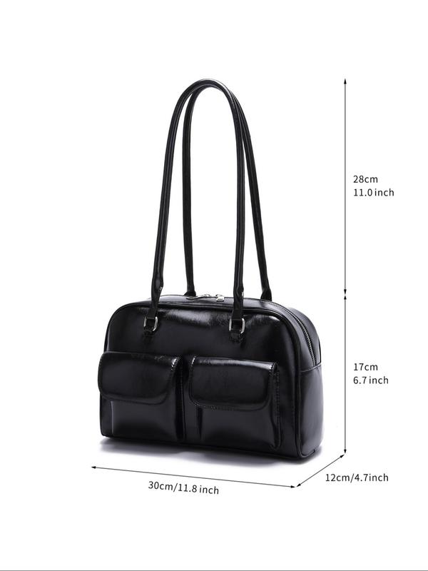 Women's Solid Color Handbag, 2024 New Style Pu Leather Zipper Shoulder Bag for Daily Used, Casual Trendy Versatile High-quality Daily Commuting Bag