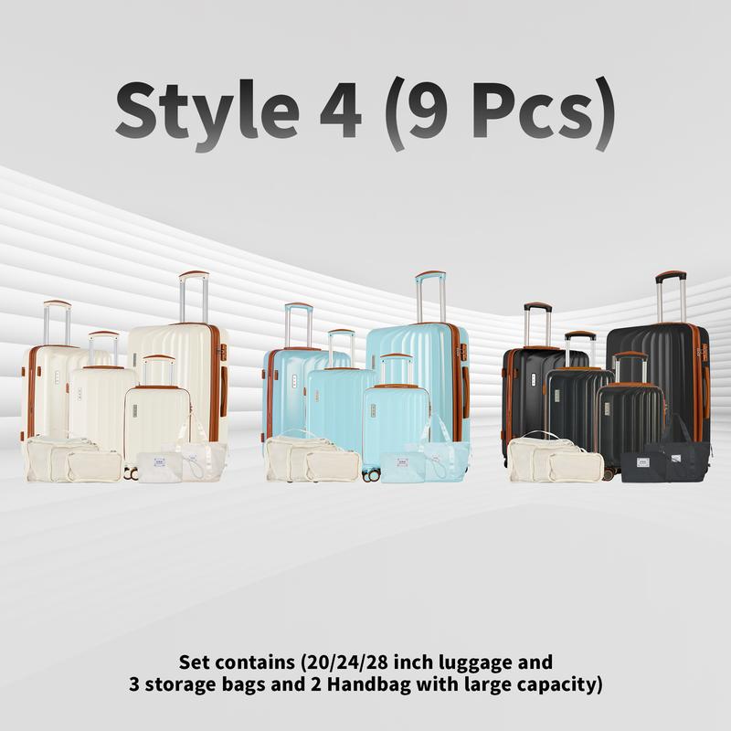 Luggage set with 3 4 7 9 pieces including 20 24 28-inch suitcases. TSA locks, multiple compartments. Durable and anti-drop.