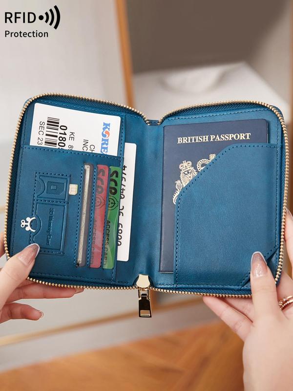 Simple Plain Color Passport Holder with Card Slots, Rfid Protection Multi-functional Passport Protective Cover, Casual Travel Wallet for Women & Men