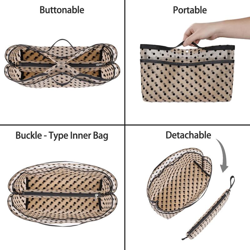 Purse Organizer Insert For Handbags,Mesh Bag Organizer Insert With Zipper Bag Tote Shaper Fit Speedy Neverful PM MM le Pliage,Light Weight (Brown polka dots Beige, X-Large)