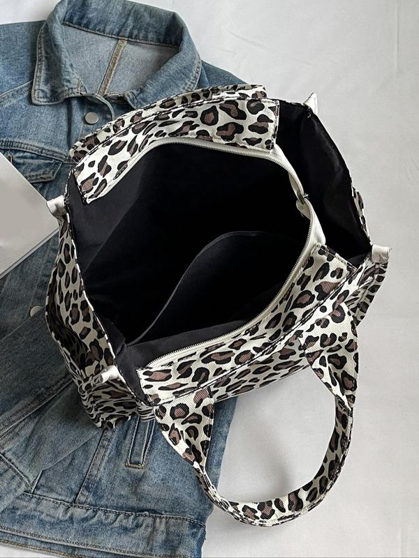 Fashion Leopard Print Tote Bag, Multi-pocket Large Capacity Shoulder Bag for Women, Casual Trendy Versatile High-quality Daily Commuting Bag, Girl Fashionable Bag