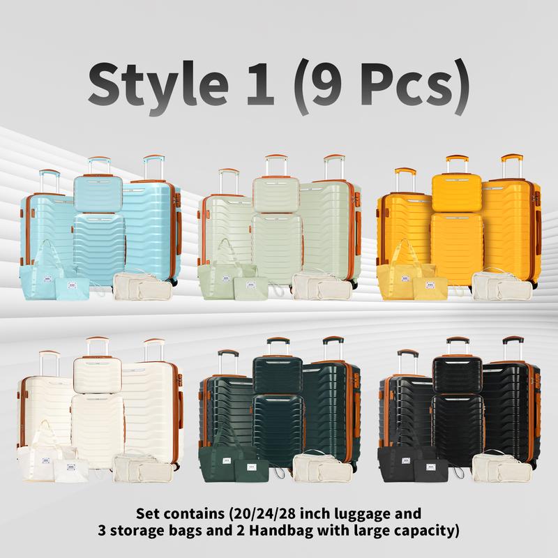 Luggage set with 3 4 7 9 pieces including 20 24 28-inch suitcases. TSA locks, multiple compartments. Durable and anti-drop.