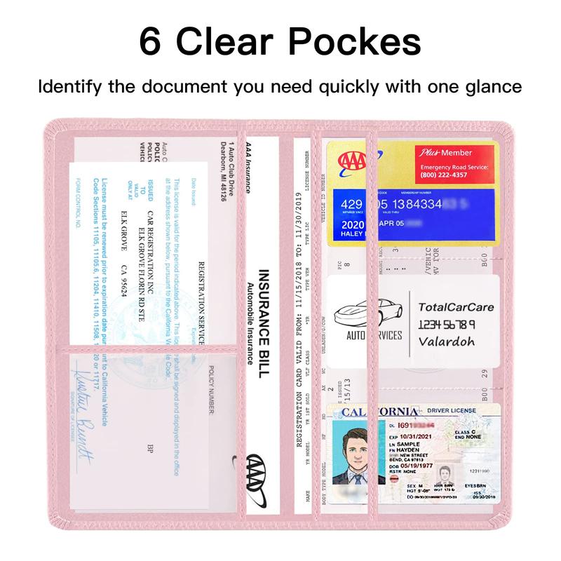 Premium Car Registration and Insurance Card Holder, Car Document Holder for Cards, Driver License & other Essential Documents (Pink)