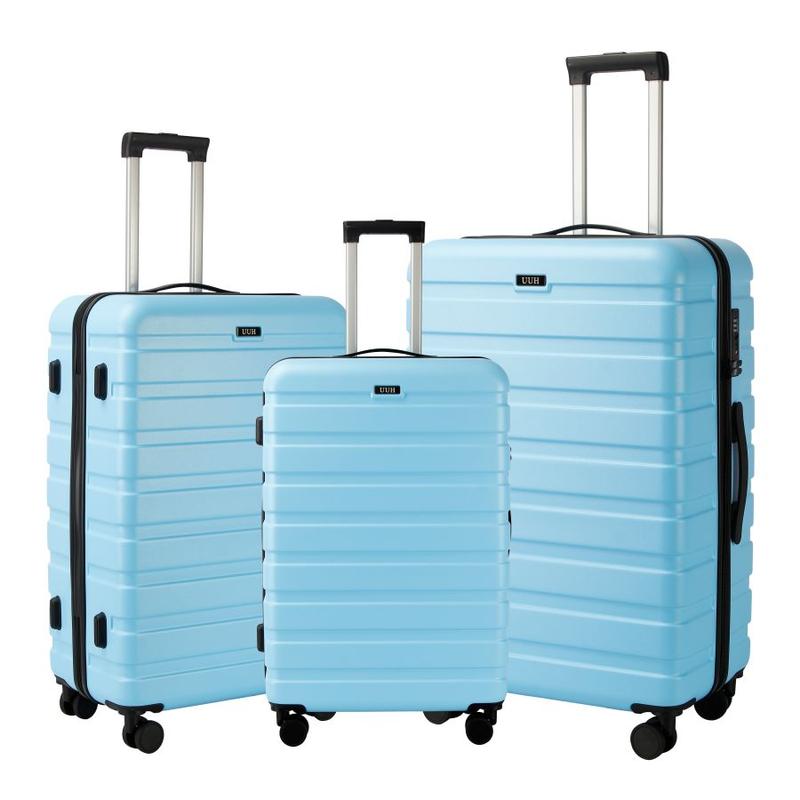 UUH  3 Piece ABS Hard Shell Luggage Spinner Wheel Luggage, TSA Locking Luggage with Four Spinner Wheels,White Sky Blue Rose Gold, 20 24 28 Inches.