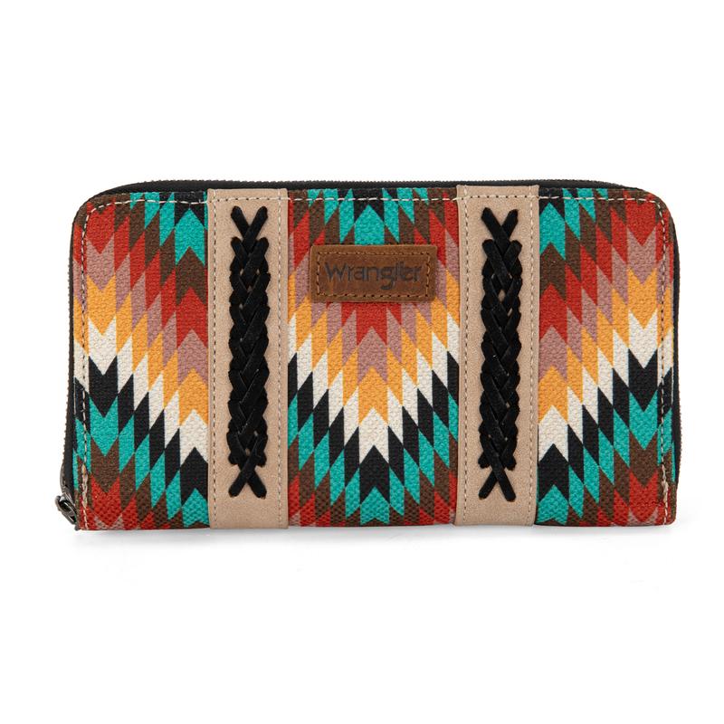 Wrangler [MegaLive] Southwestern Pattern Print Whipstitch Wristlet Clutch Wallet Large Capacity Credit Card Holder Gifts for Women