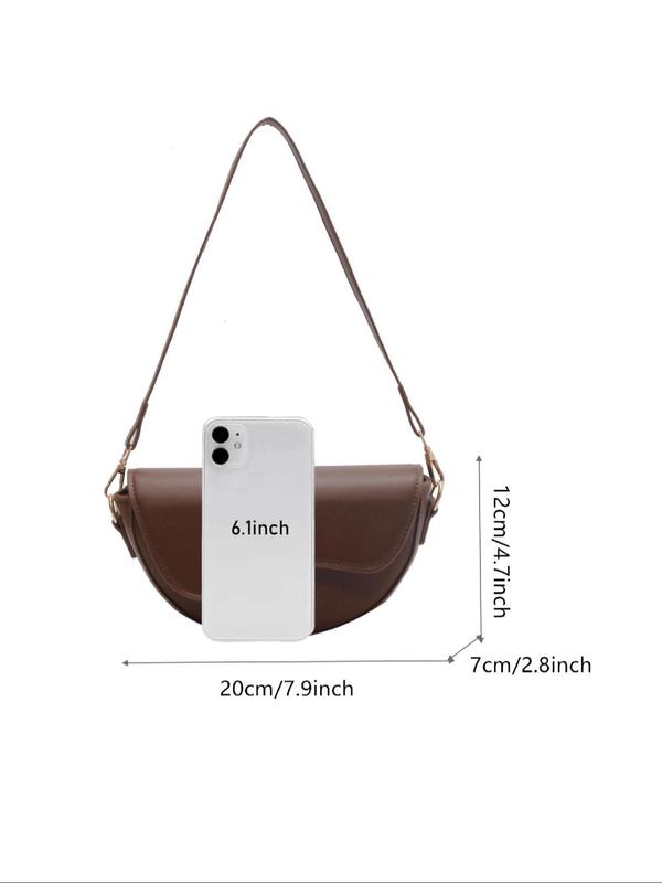 Women's Fashionable Letter Label Decorated Saddle Bag, Casual Versatile Crossbody Bag with Wide Shoulder Strap, Trendy All-match Commuter Bag for Daily Used