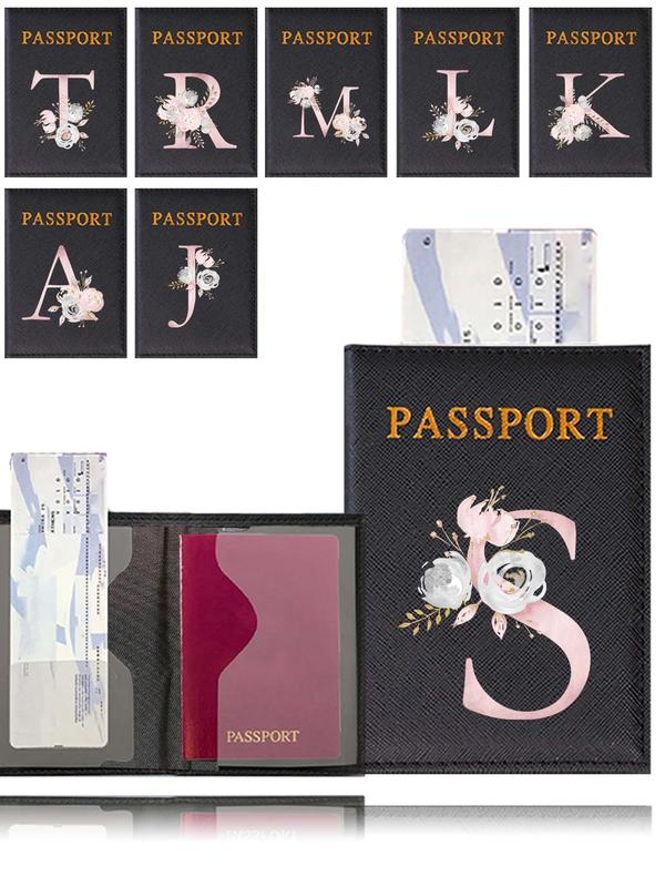 Fashion Letter Pattern Passport Case, PU Leather Wedding Case, Stylish 26 Initial Letter Themed Design Travel Passport Sleeve Card Holder, Travel Accessories