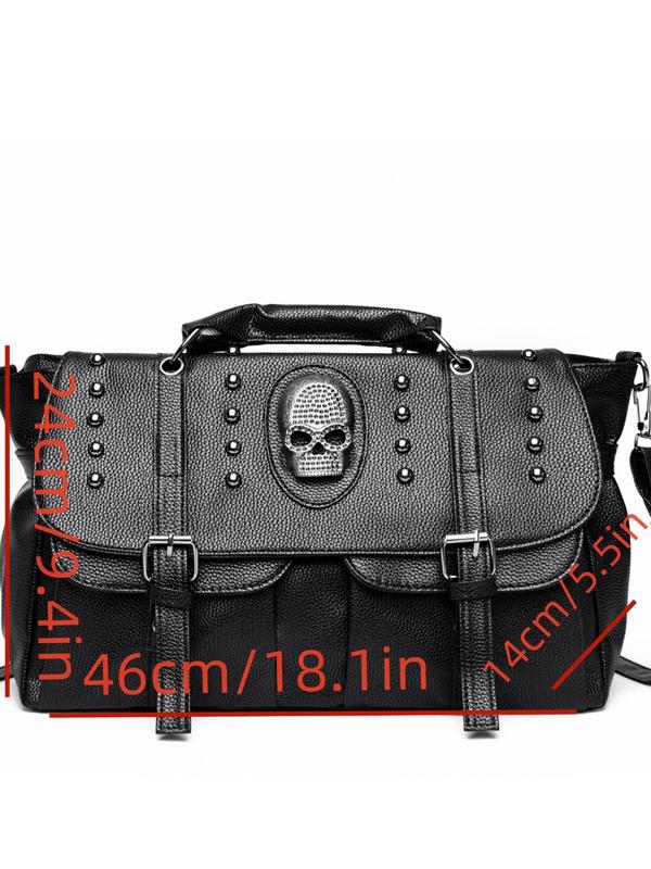 Punk Skull Head Decorated Crossbody Bag, Fashionable Rivet Design Shoulder Bag for Women, Casual Trendy Versatile High-quality Daily Commuting Bag