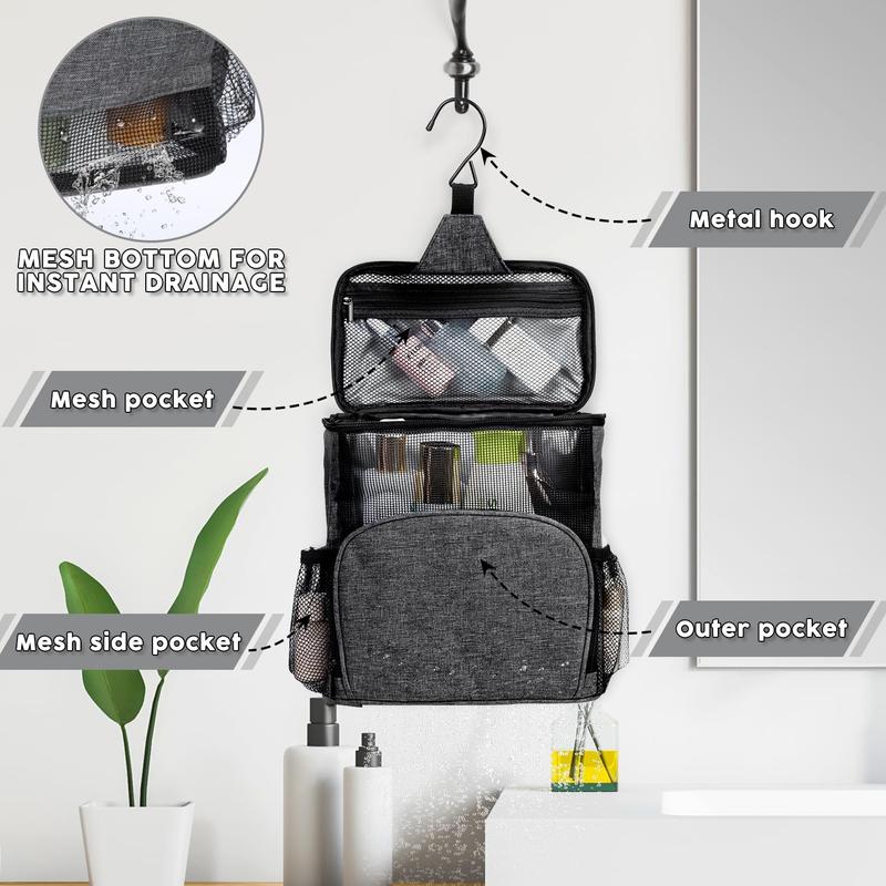 Portable Shower Caddy Dorm, Hanging Shower Bag For Camping Drain From Bottom - College Dorm Room Essentials For Guys Mesh Shower Tote Bag With Hook - Travel Men Women Shower Caddy Mesh Shower Caddy Portable Shower Caddy Dorm Shower Caddy Bath Caddy