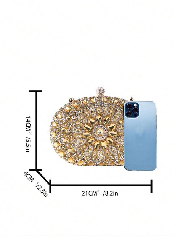 Women's Elegant Rhinestone Decorated Evening Bag, 2024 New Style Exquisite Sunflower Design Clutch Purse, Trendy All-match Bag for Party Decoration