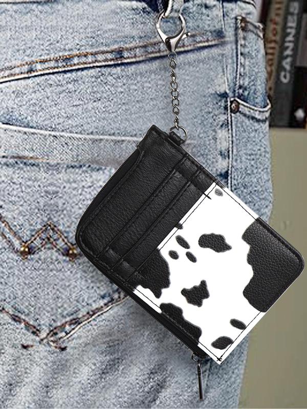 Women's Fashion Cow Pattern Print Zipper Card Holder, Casual Versatile Card Holder, Trendy All-match Short Wallet for Daily Use