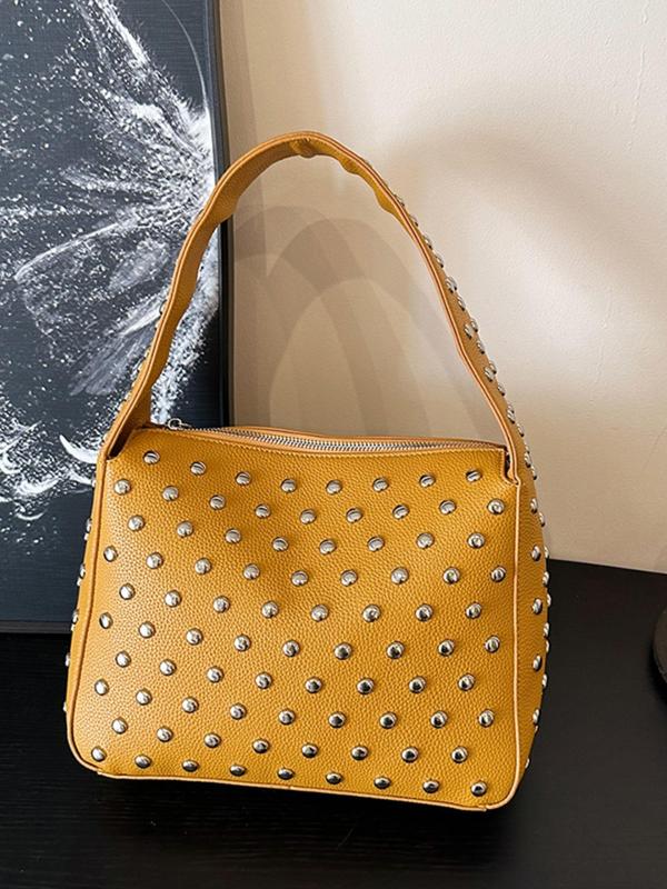 Fashion Rivet Decorated Shoulder Bag, Casual Large Capacity Commuting Versatile Women's Shoulder Bag, Trendy All-match Handbag for Daily Use