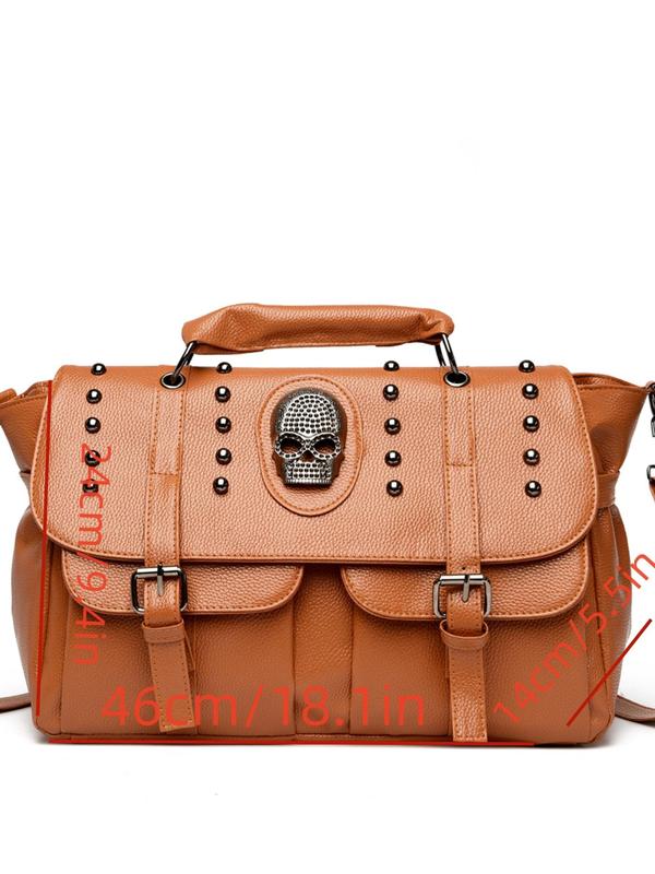 Punk Skull Head Decorated Crossbody Bag, Fashionable Rivet Design Shoulder Bag for Women, Casual Trendy Versatile High-quality Daily Commuting Bag