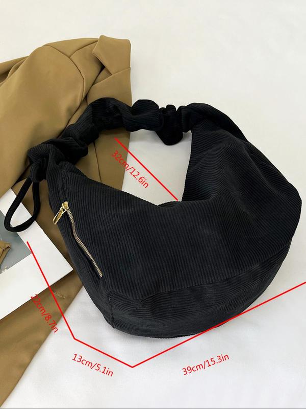 Women's Elegant Ruched Design Shoulder Bag, Trendy Minimalist Corduroy Hobo Bag, Chic All-match Shoulder Bag for Daily & Work Use